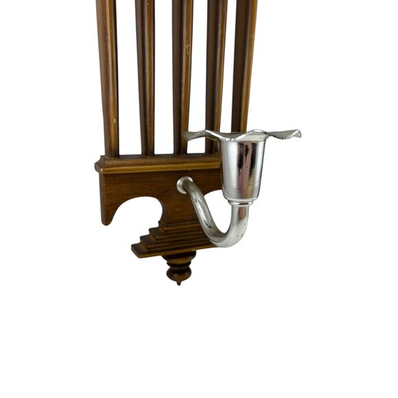 Pair of Vintage 1978 Burwood Wall Candle Sconces Silver Holders and Wood Accents - Picture 13 of 16